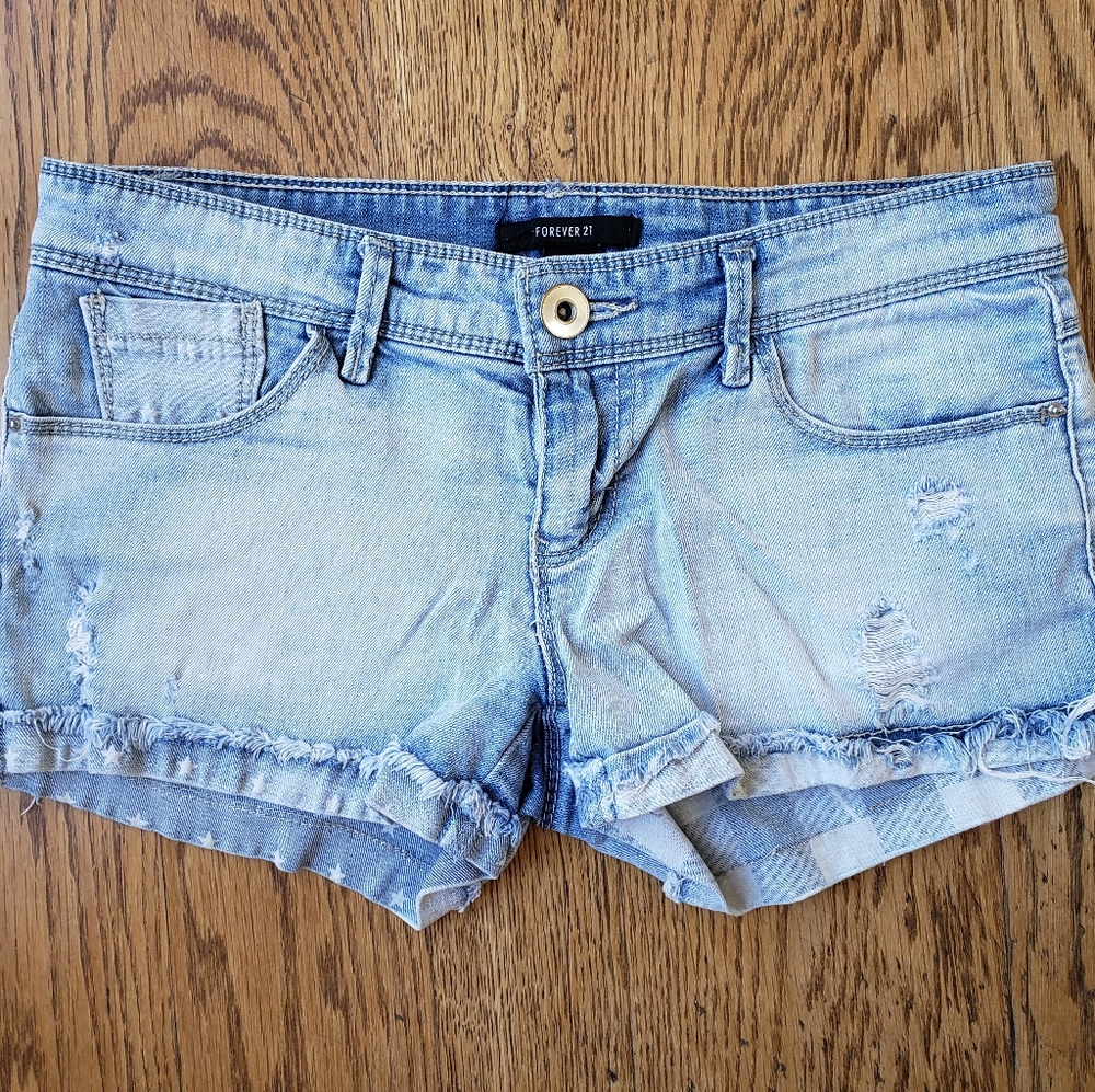 Forever21 Star Plaid Distressed Shorts